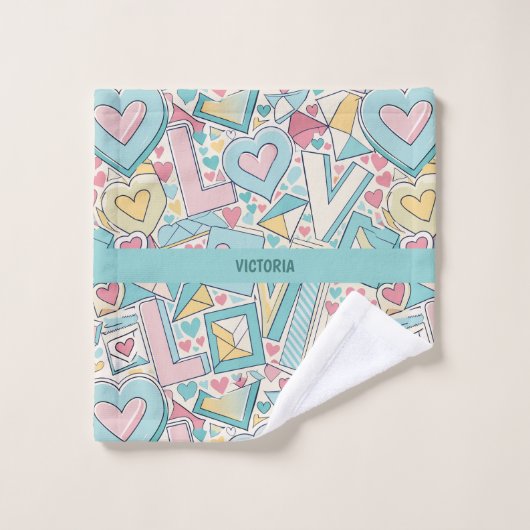 Liebe Letters Benutzerdefiniertes Muster Badhandtuch Set (Waschlappen)
