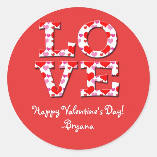 LIEBE Letters Heart Typografy Valentine's Aufklebe Runder Aufkleber (Vorderseite)