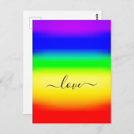 Liebe LGBT Rainbow Pride Ombre Script Swash Postkarte (Vorne/Hinten)
