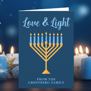 Liebe & Licht Benutzerdefinierte blaue goldene Cha Feiertagskarte