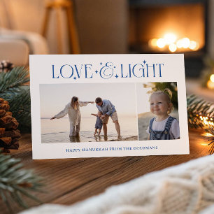 Liebe & Licht Chanukka 2 Familienfotos Weiß Blau Feiertagskarte