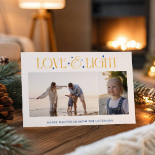 Liebe & Licht Hanukkah 2 Familienfotos Gelb Weiß Feiertagskarte