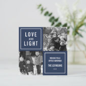 Liebe & Licht Modernes Hanukkah-Foto Feiertagskarte (Stehend Vorderseite)