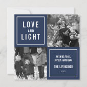 Liebe & Licht Modernes Hanukkah-Foto Feiertagskarte (Vorderseite)