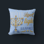 Liebe, Licht und Glück Hanukka Kissen<br><div class="desc">Liebe,  Licht und Glück Menorah Hanukkah Throw Kissen</div>