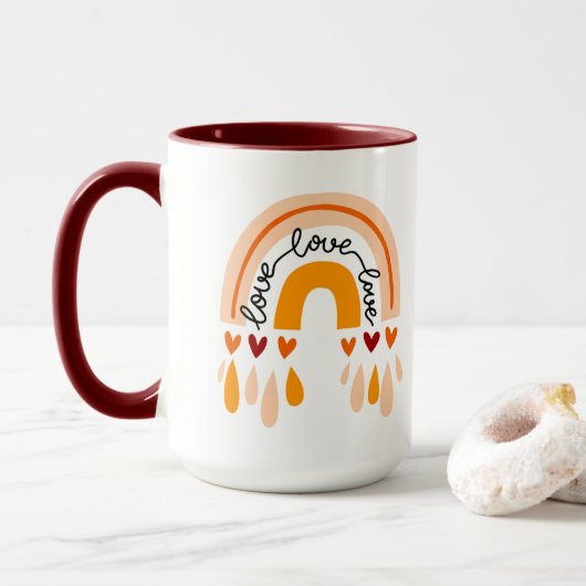 LIEBE LIEBE LIEBE BOHO RAINBOW MIT HERZEN DESIGN TASSE (Mit Donut)