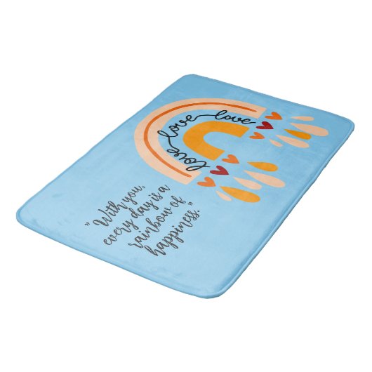 LIEBE LIEBE LIEBE QUOTE RETRO BOHO RAINBOW HÖREN BADEMATTE (Schrägansicht)