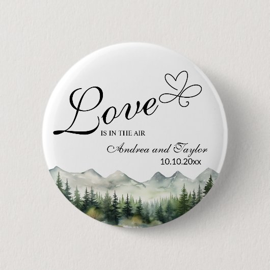 Liebe liegt in der Luft Elegantes Hochzeitsgeschen Button (Vorderseite)