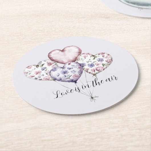 Liebe liegt in der Luft Herzballons Brautdusche Runder Pappuntersetzer (Angewinkelt)