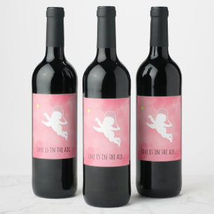Liebe liegt in der Luft! Pink Cupid Tennis Player Weinetikett