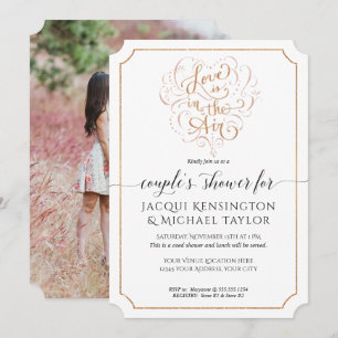 Liebe liegt in der Luft Rose Gold Schrift Paarfoto Einladung