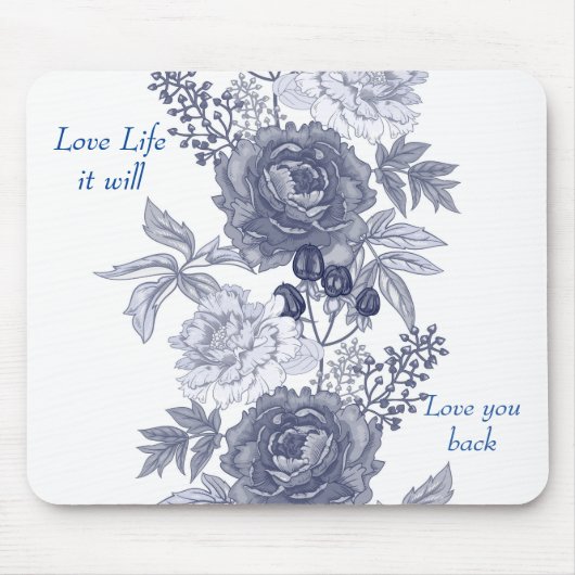 Liebe Life Blue Floral Mouse Pad Mousepad (Vorne)