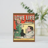 Liebe Life Flirt Romance Comic Illustration Retro Postkarte (Stehend Vorderseite)