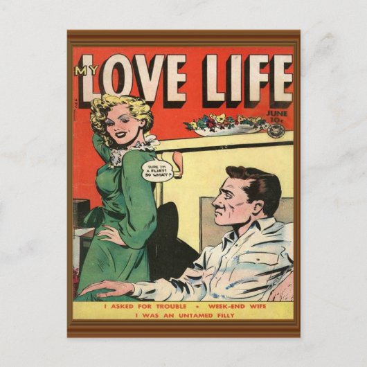 Liebe Life Flirt Romance Comic Illustration Retro Postkarte (Vorderseite)