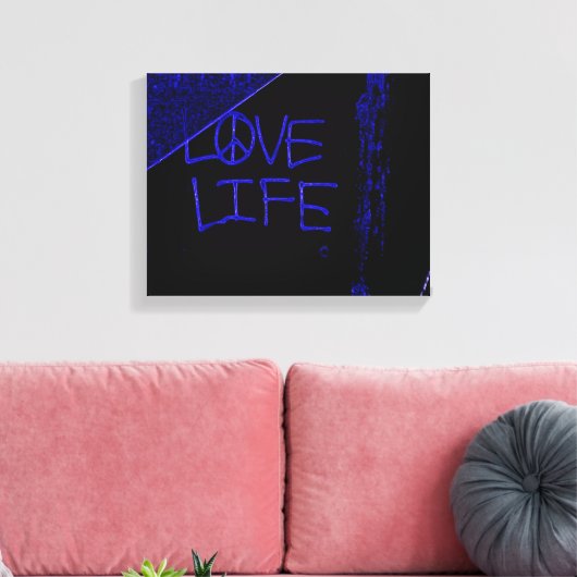 Liebe Life Grafitti Wrapped Canvas Print - Neon Bl Leinwanddruck (Insitu (Wohnzimmer))