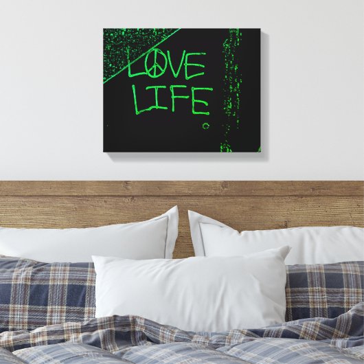 Liebe Life Grafitti Wrapped Canvas Print Neon Gree Leinwanddruck (Insitu (Schlafzimmer))