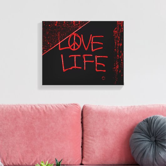 Liebe Life Grafitti Wrapped Canvas Print - Neon Re Leinwanddruck (Insitu (Wohnzimmer))