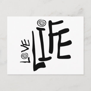 Liebe Life in Funky Schriftart mit Wirbel, Schwarz Postkarte