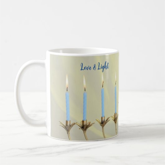 Liebe & Light Blue Candles Gold Menorah Kaffeetasse (Links)