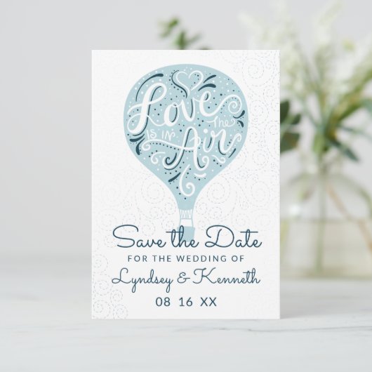 Liebe Light Blue Hot Air Ballon Save The Date (Stehend Vorderseite)