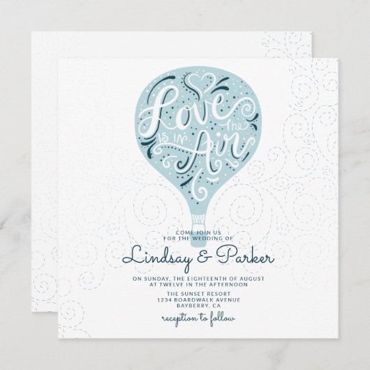 Liebe Light Blue Wedding Square Einladung (Vorne/Hinten)
