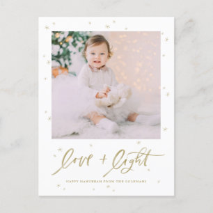 Liebe & Light Brush Lettering Gold Happy Hanukkah Feiertagspostkarte