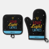 Liebe Light Latkes Black Hanukkah Funny Zitat Ofenhandschuh & Topflappen-Set (Vorderseite)