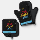 Liebe Light Latkes Black Hanukkah Funny Zitat Ofenhandschuh & Topflappen-Set (Vorderseite/Rückseite)