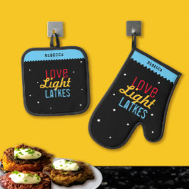 Liebe Light Latkes Black Hanukkah Funny Zitat Ofenhandschuh & Topflappen-Set