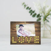 LIEBE Lighted Rustic Sign Foto Retten Datum Postka Ankündigungspostkarte (Stehend Vorderseite)