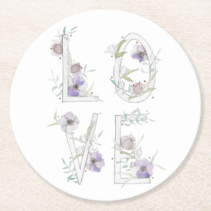 Liebe Lila Aquarell Blumen Lavendel Hochzeit Runder Pappuntersetzer