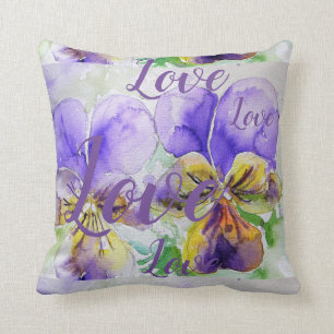 Liebe Lila Blumen Blume Wasserfarbe Viola Muster Kissen