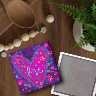 Liebe Lila Hearts floral Trendy Inspirierend Magnet