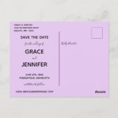 LIEBE Lila Themed Same Wedding Save the Date Postkarte (Rückseite)
