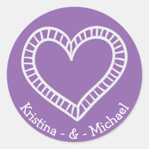 Liebe Lila & Weiß Herz Personalisierte Hochzeit Runder Aufkleber