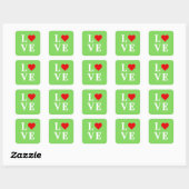 LIEBE Lime Green Modern Quadratischer Aufkleber (Blatt)