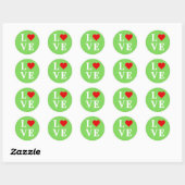 LIEBE Lime Green Modern Runder Aufkleber (Blatt)