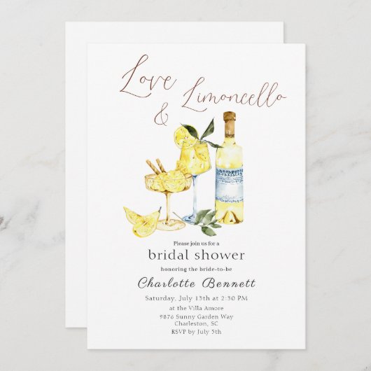 Liebe Limoncello Cocktail Brautparty Einladung (Vorne/Hinten)