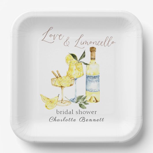 Liebe Limoncello Cocktail Brautparty Pappteller (Vorderseite)