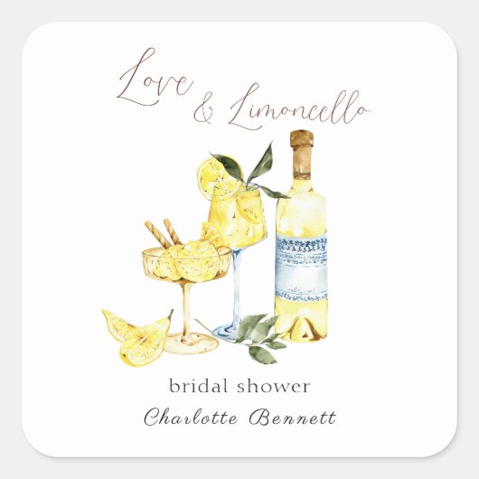 Liebe Limoncello Cocktail Brautparty Quadratischer Aufkleber (Vorderseite)