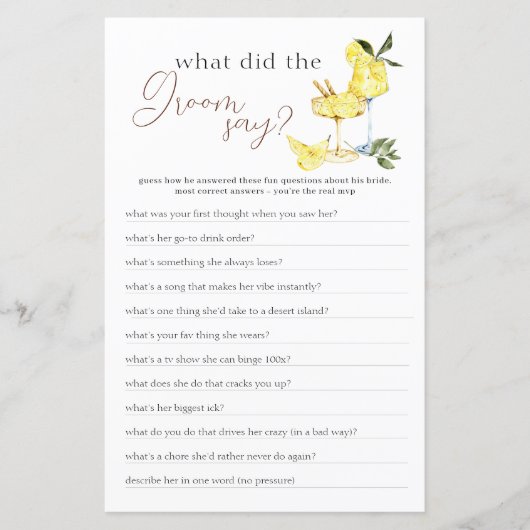 Liebe Limoncello Cocktail Brautparty Spiel (Vorderseite)