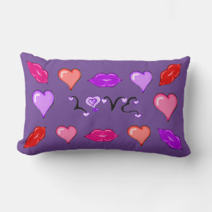 Liebe Lippen und Herz Lila Lumbalkissen Lendenkissen