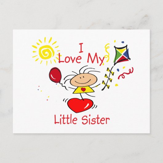 Liebe Little Sister Strichmännchen Girl Postkarte (Vorderseite)