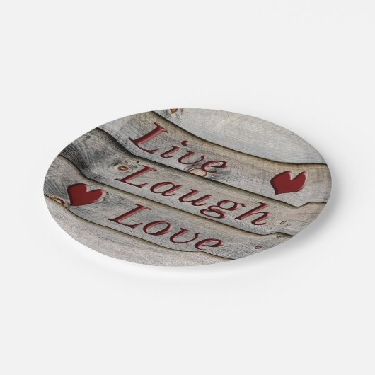Liebe Live-Laugh am Rande einer Scheune Pappteller (Schrägansicht)