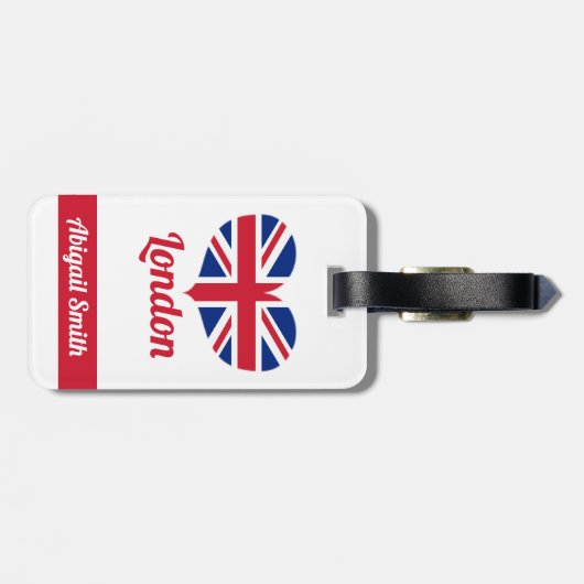 Liebe London | Heart Shaped Union Jack Personalisi Gepäckanhänger (Rückseite horizontal)