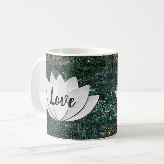 Liebe-Lotos-Blumen-Schwarz-Galaxie-Tasse Kaffeetasse (Vorderseite Links)