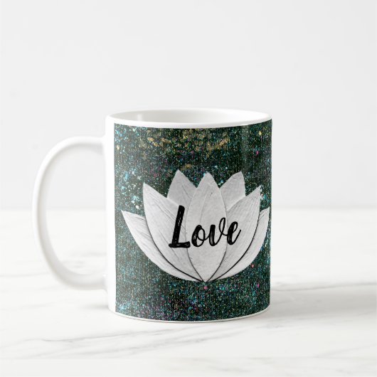 Liebe-Lotos-Blumen-Schwarz-Galaxie-Tasse Kaffeetasse (Links)