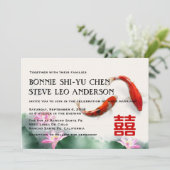 Liebe| Lotus Koi Doppelglückliche Hochzeit Einladung (Stehend Vorderseite)