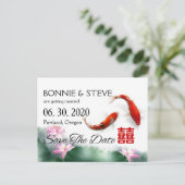 Liebe | Lotus Koi Double XI Save the Date Ankündigungspostkarte (Stehend Vorderseite)