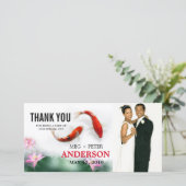 Liebe | Lotus Koi Wedding Foto Vielen Dank Dankeskarte (Stehend Vorderseite)